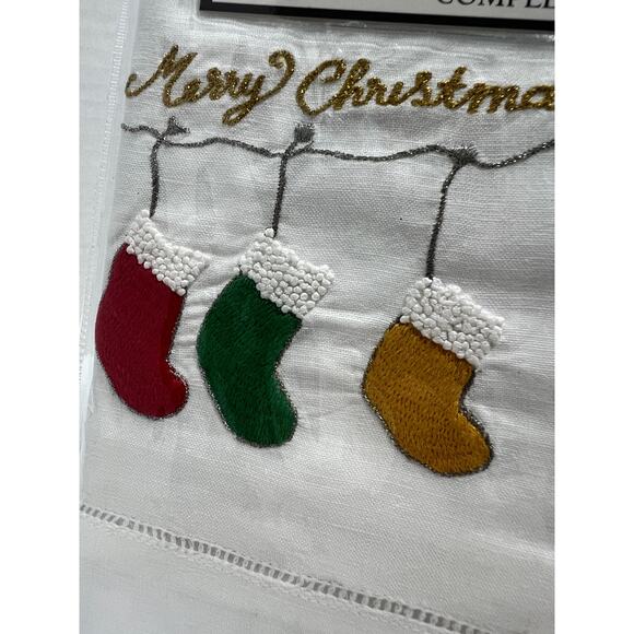 Hand Embroidered Christmas Linen Guest Towels - Picture 5 of 5